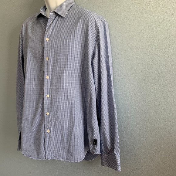 Armani Collizioni Blue Gingham Plaid Dress Shirt - Picture 4 of 7